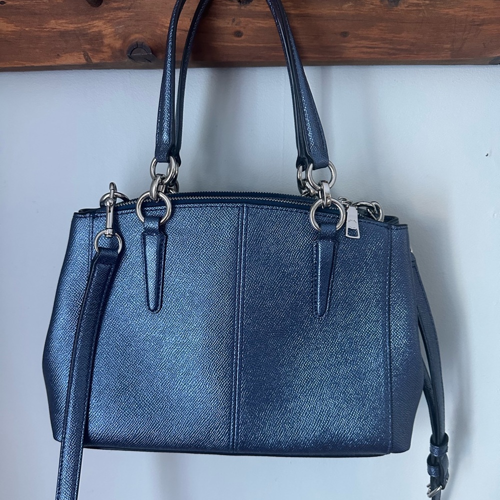 Coach Mini Christie Carryall satchel bag in metallic blue LIKE NEW - Picture 5 of 11